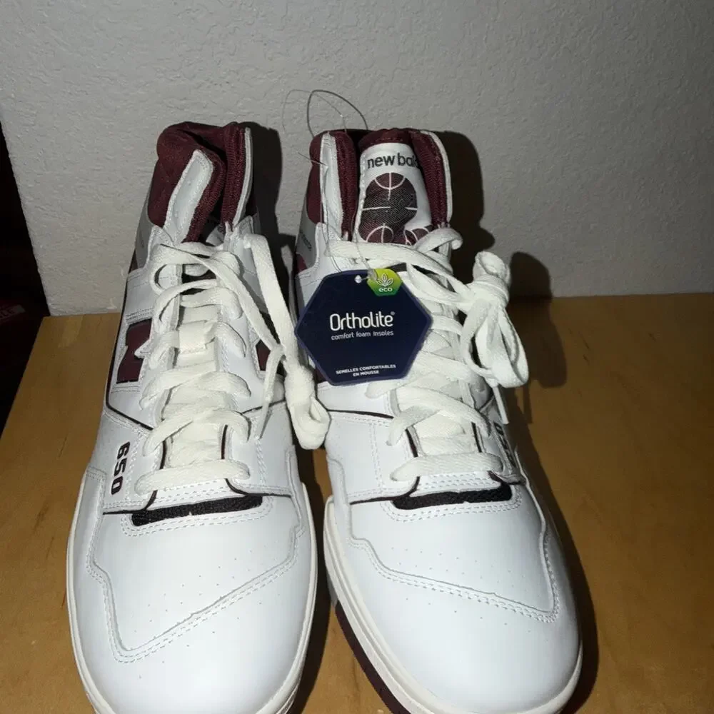 NEW BALANCE 650R MENS SIZE 13 WHITE BURGUNDY GRAY HIGH TOP COURT SNEAKER NEW